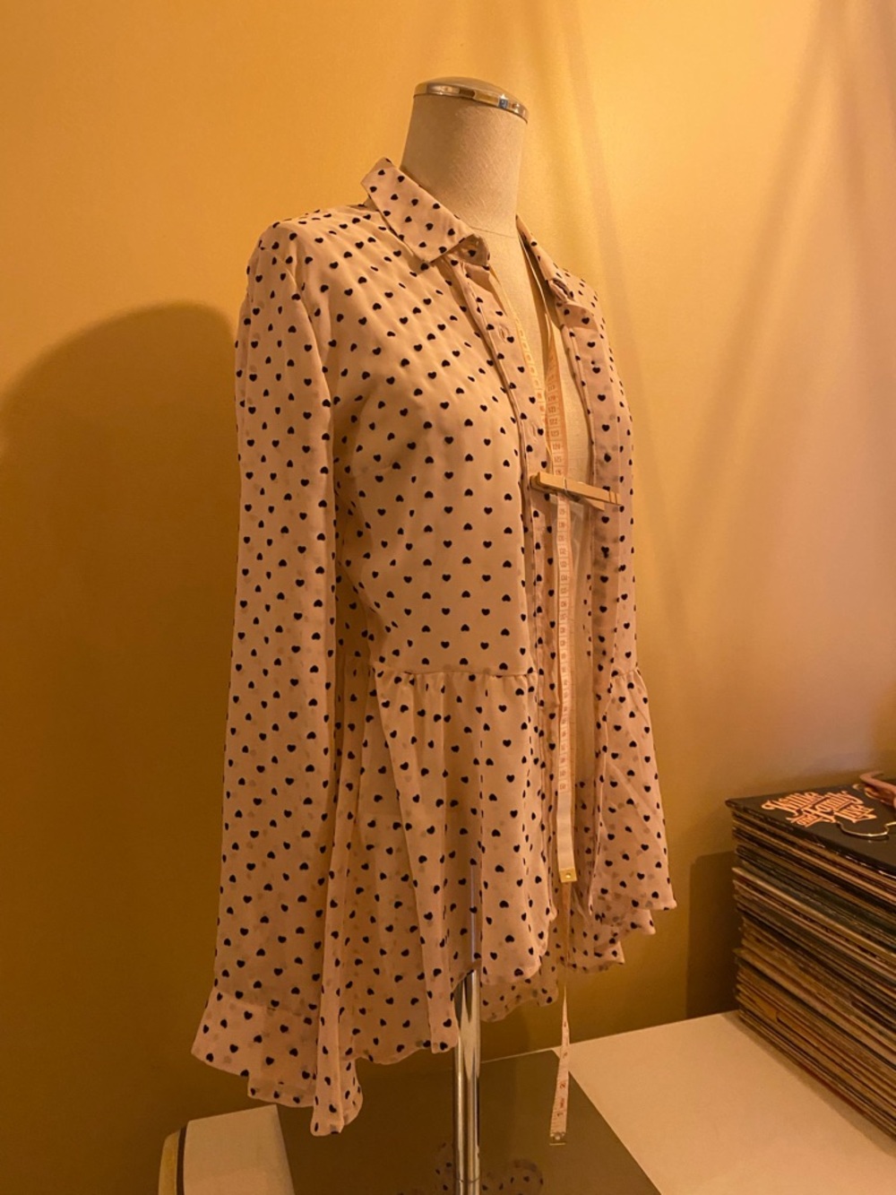 🌟 Just In ! Wallflower Light Pink Button-Down Peplum Top with Heart Print sheer - Picture 2 of 7